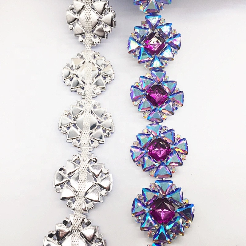 2020 Wholesale custom flashing violet ab resin rhinestone chain trimming for costume decoration
