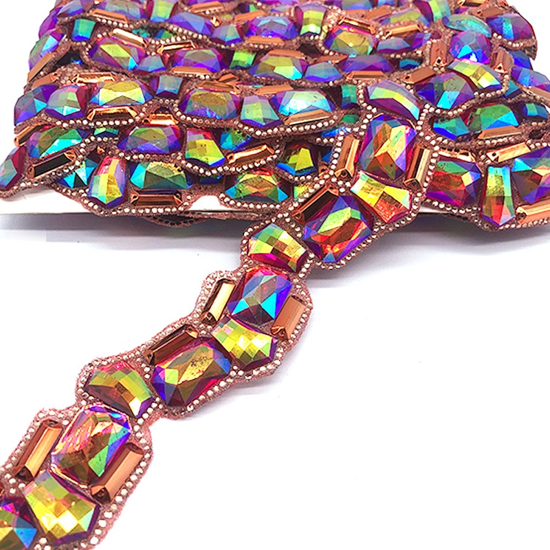 Gorgeous iron-on trim made of resin ab rhinestone for evening dress