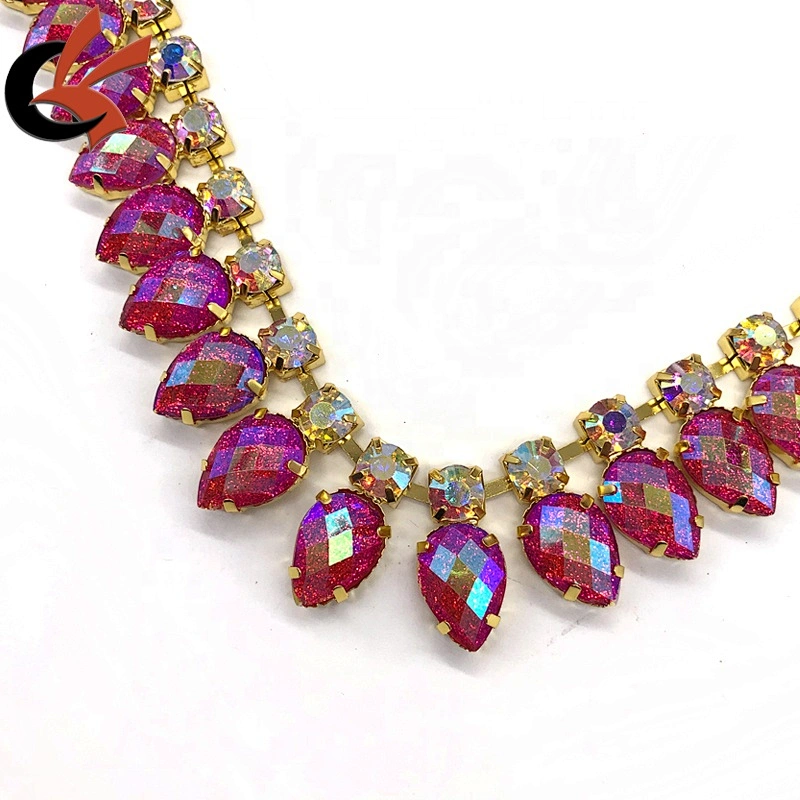 shining glitter hot pink AB color crystal rhinestone decorative chain trimming