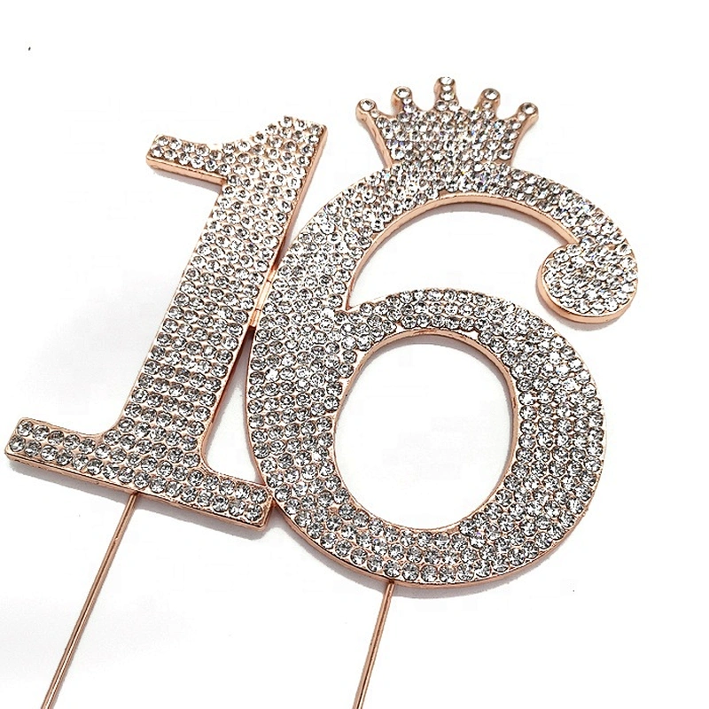 2020 Wholesale Rose Gold Crown Number 15 Rhinestone Cake Topper