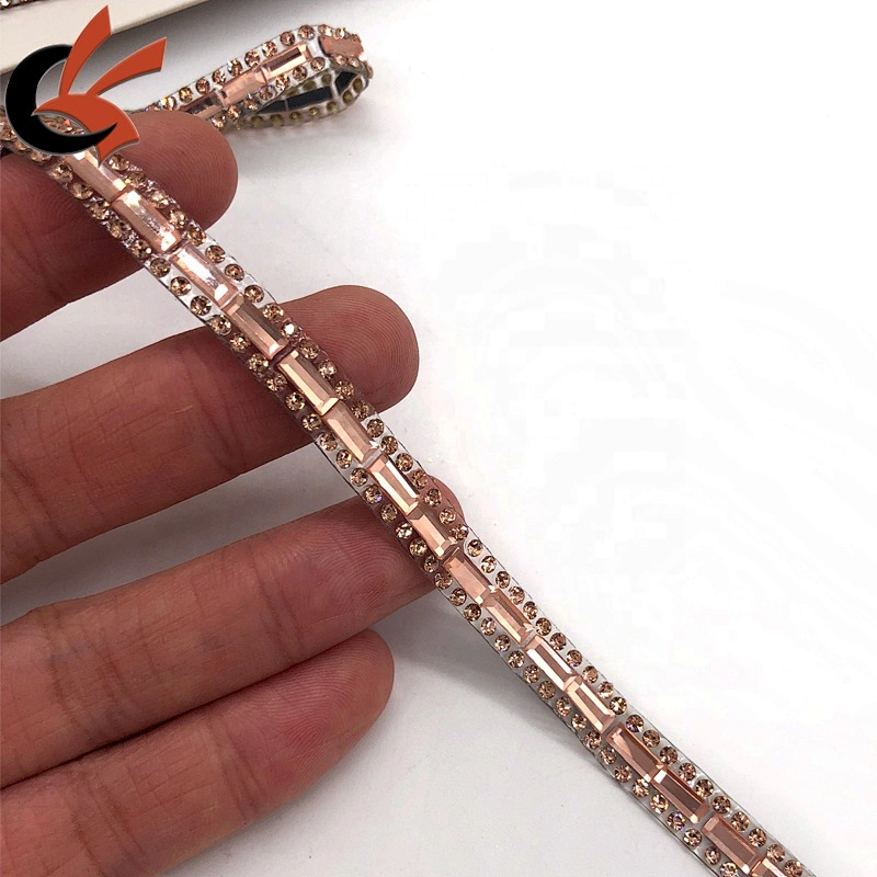 Rose gold hot fix crystal beaded iron on rhinestone ribbon trimming