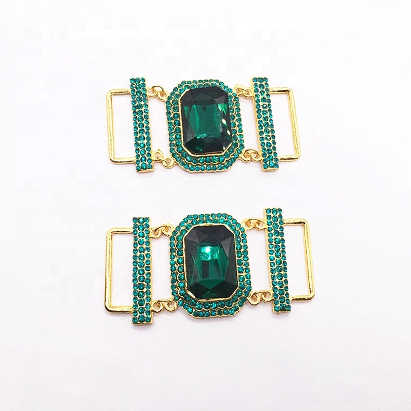 Wholesale Custom Vintage Green Color Gold Plated Crystal Rhinestone Pave Bikini Connector