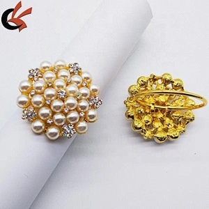 new arrival pearl rhinestone brooch napkin ring for table decoration