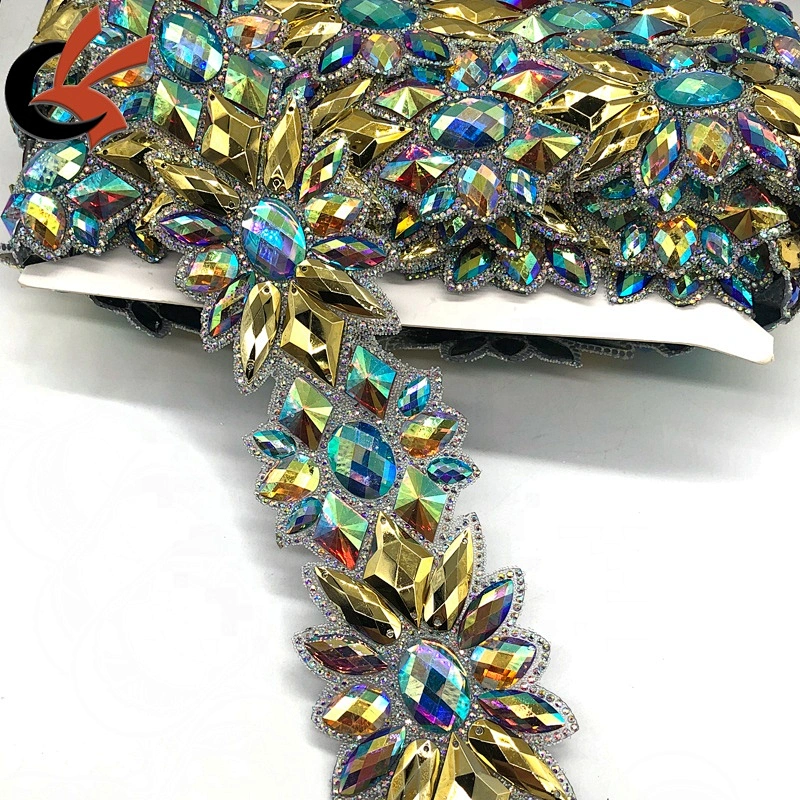 Costume applique embellishment large size hotfix iron on rhinestone trims