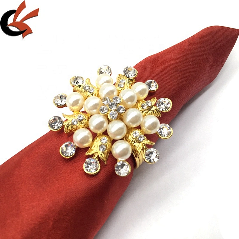 Gold alloy metal charm jewelry accessories rhinestone cheap wholesale pearl napkin ring