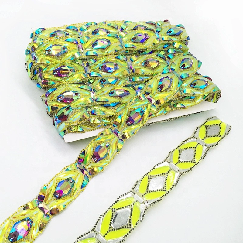 In stocked gold color resin rhinestone trims costume design hot fix transfer chain trim tape