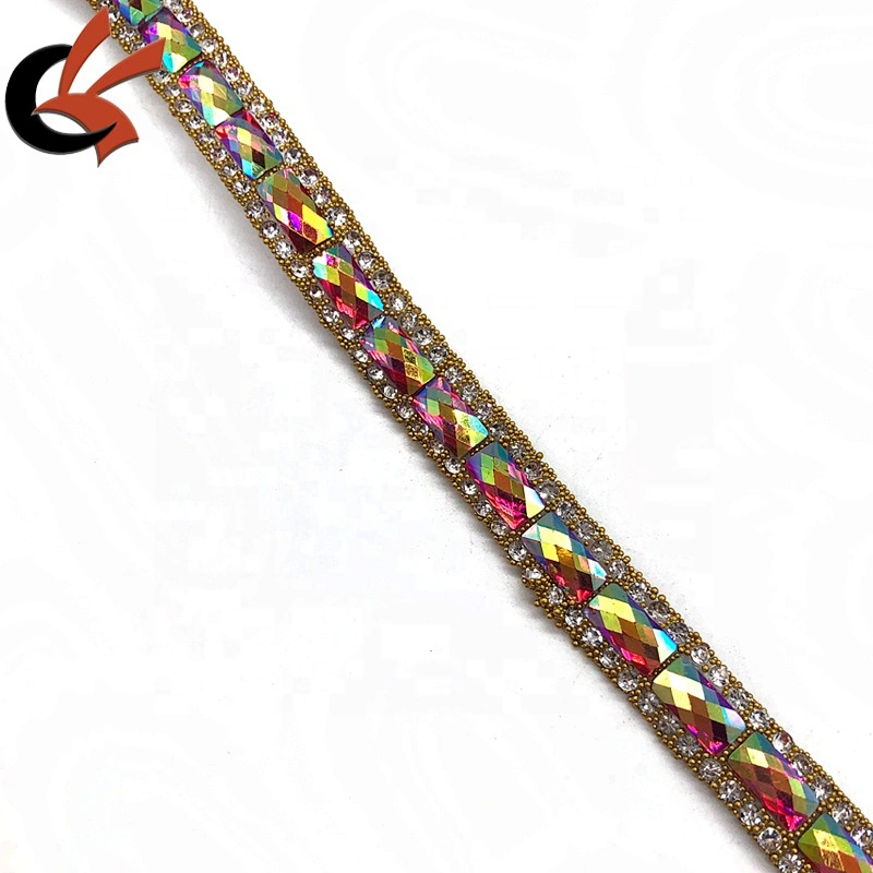 Wholesale Red AB hot fix rhinestone trims iron on crystal ribbon trimming