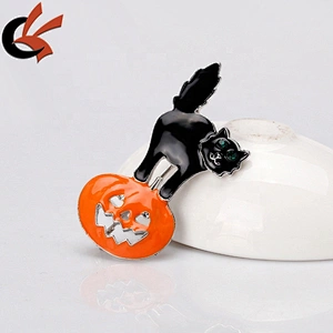 Enamel Funny Halloween Party Jewelry Black Cat Pumpkin Brooch Pin