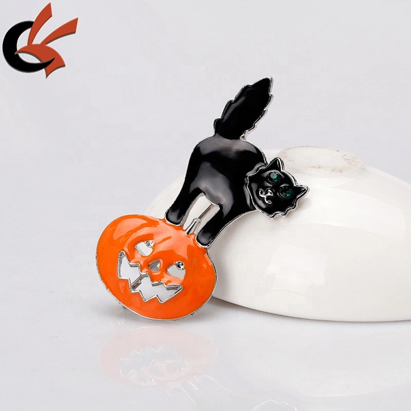 Enamel Funny Halloween Party Jewelry Black Cat Pumpkin Brooch Pin