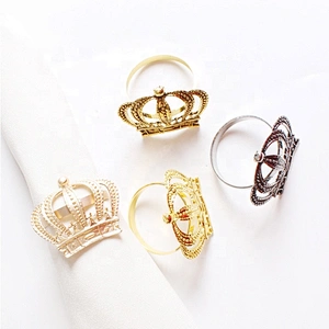 Hot Selling New Design European Standard Wedding Crown Rhinestone Golden Napkin Ring