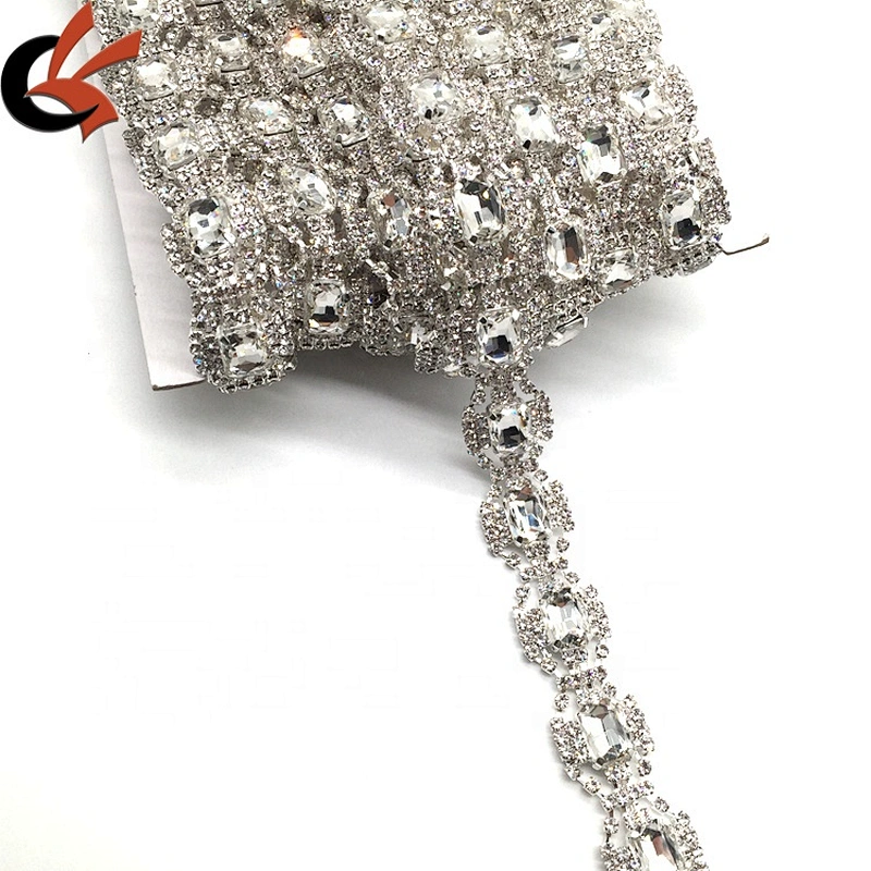 Wholesale Factory Make Clear Silver Rhinestone Beaded Trims For Wedding Dress