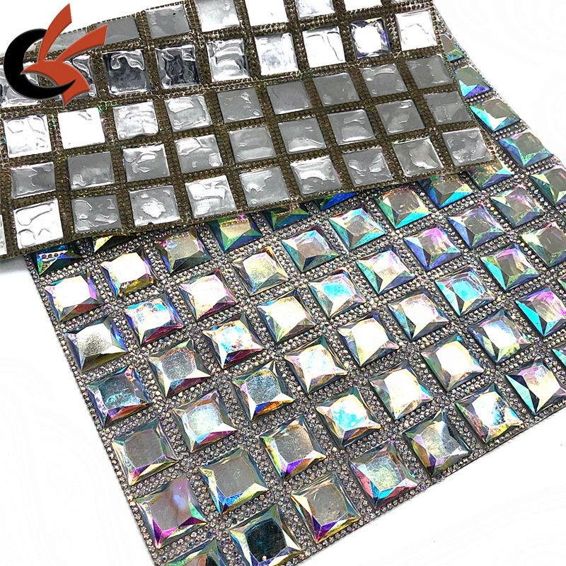 Wholesale shining clear AB crystal hot fix rhinestone mesh sheet