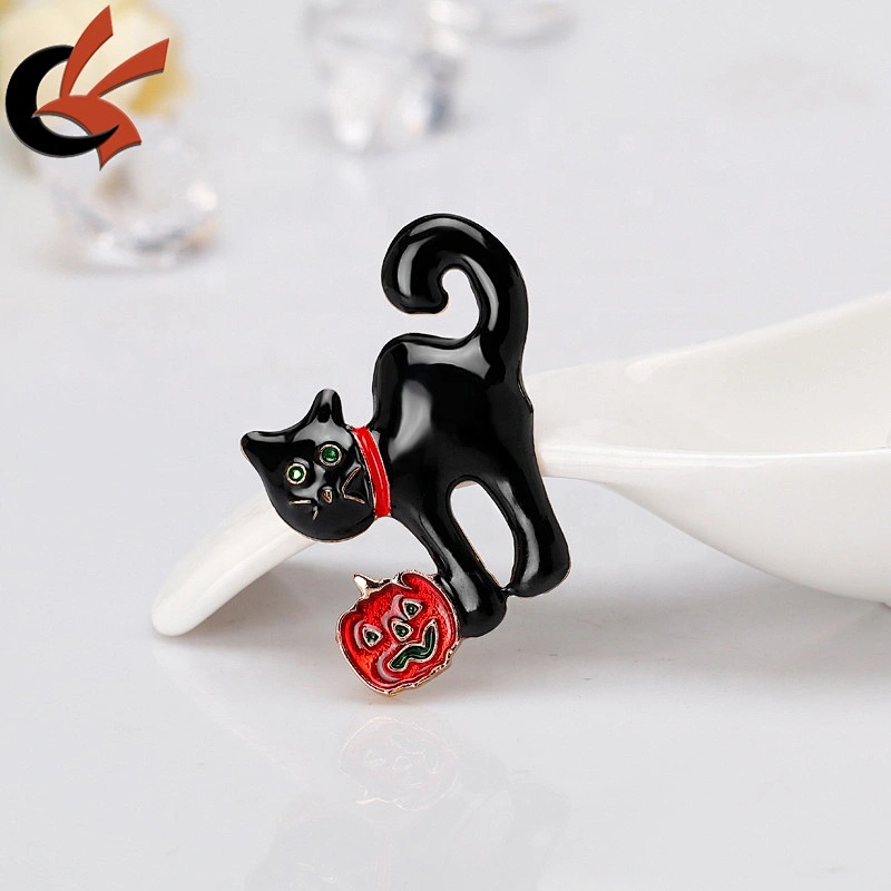 Wholesale Halloween Enamel Cartoon black cat pumpkin brooch pins