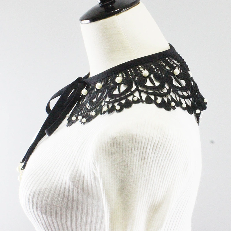 Custom-make 2021 New design black lace detachable collar beaded hollowed-out embroidered collar for women