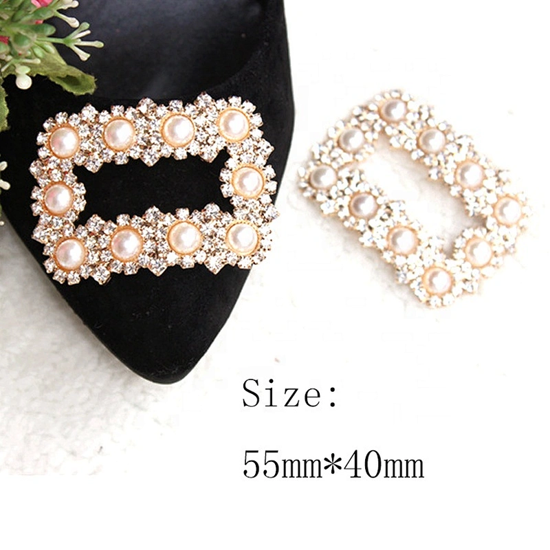 Fashion Jewelry Pearl Shoe Buckle Clear Square Rhinestone Shoe Clip For High Heel Shoe