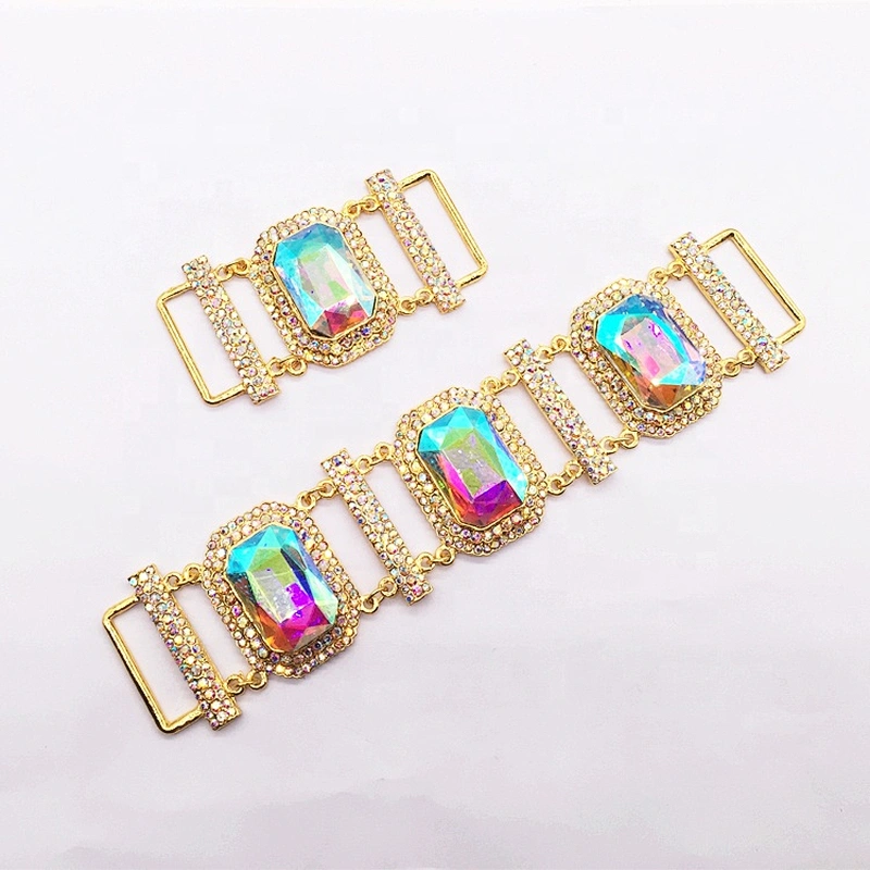 Wholesale Square Shape Custom Bikini Jewelry Set Rhinestone alloy crystal gold AB bikini connector