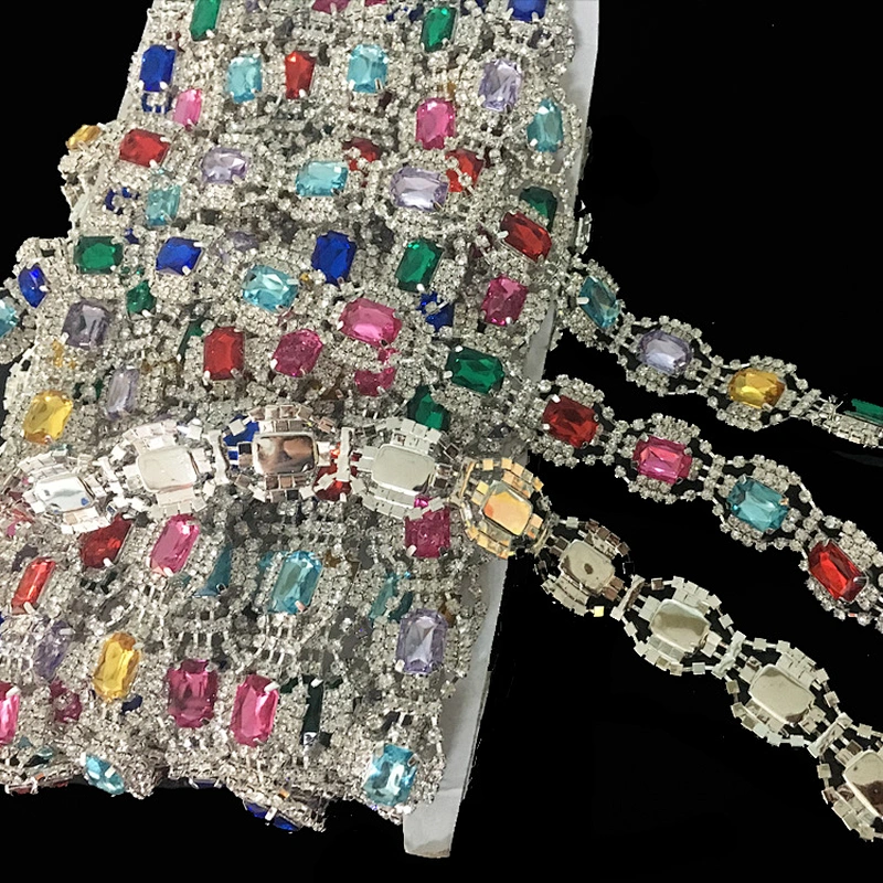 Top quality shinning Colorful beaded rhinestone bridal trimmings chain