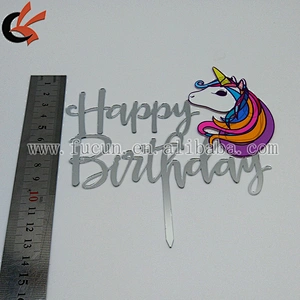 2019 New Arrival Mirror Silver Happy Birthday 3D Art Painting Custom Acrylic Cake Topper