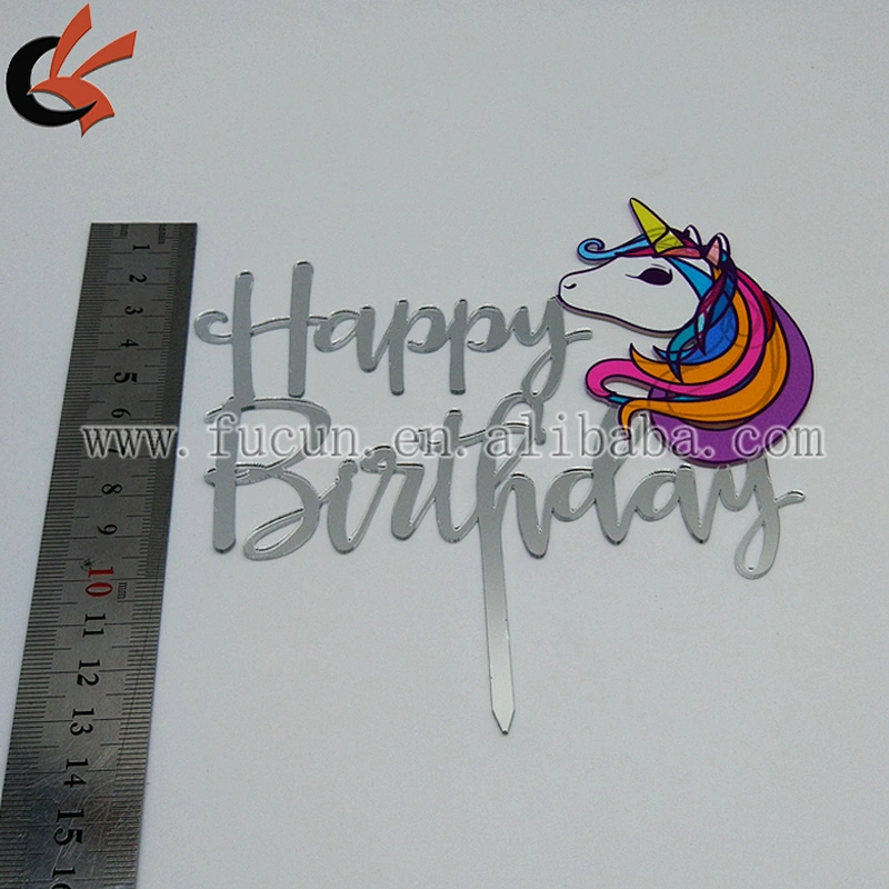 2019 New Arrival Mirror Silver Happy Birthday 3D Art Painting Custom Acrylic Cake Topper