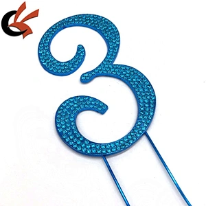 Birthday Cake topper Numbers blue color crystal rhinestone cake pin toppers