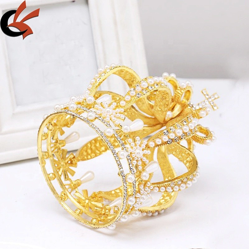 New alloy rhinestone big baroque retro headdress birthday party queen wedding cross pearl bead crowns