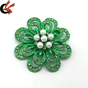 DIY Making Colored Metal Setting Imitated Pearl Rhinestone Crystal Flower Brooches Pins Wedding Bouquet Brooches
