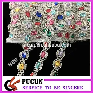 Top quality shinning Colorful beaded rhinestone bridal trimmings chain