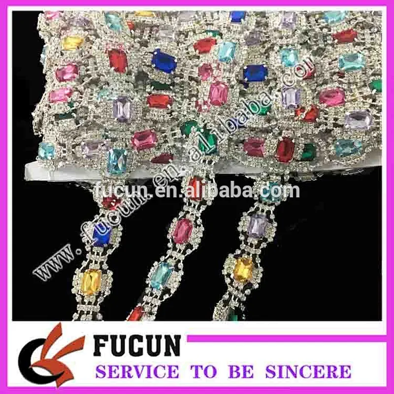 Top quality shinning Colorful beaded rhinestone bridal trimmings chain