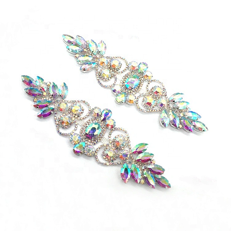 In Stock Making Costume Embellished Headband Flower Rhinestone Crystal Beaded Applique For Women Dress