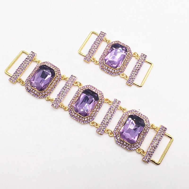 Fashion Diamante Full Crystal Big Lavender Jewelry Rhinestone Bikini Sets Top & Hip Swimwear Connector