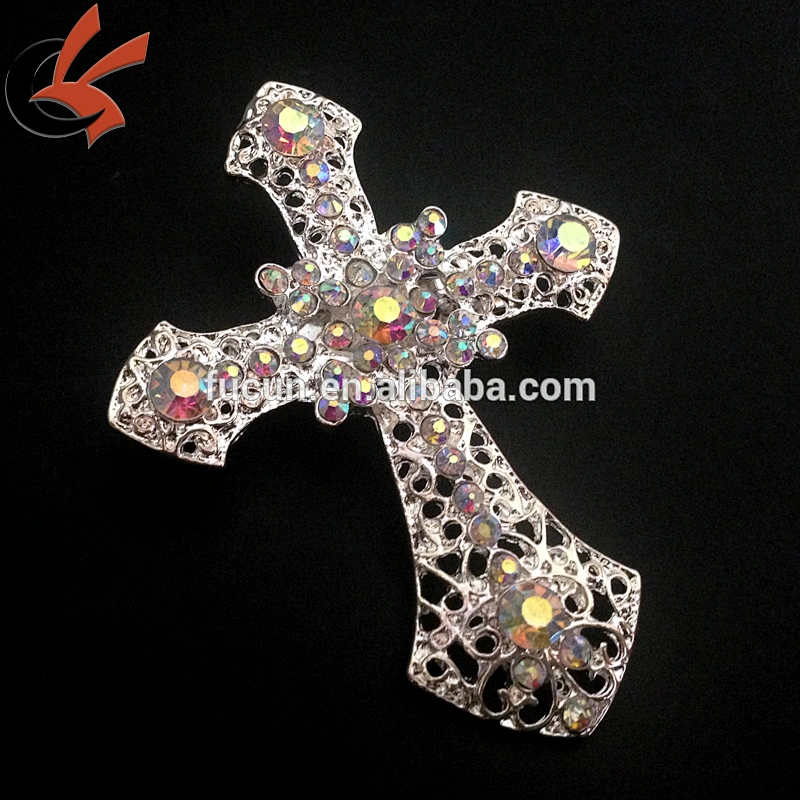 Vintage Rhinestone Christian Cross Brooch or Pin