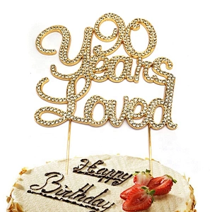 Any Age Available 90 Years Loved Birthday Celebration Decoration Rhinestone Cake Topper
