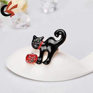 Wholesale Halloween Enamel Cartoon black cat pumpkin brooch pins
