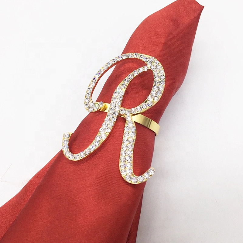 Custom Name Wholesale Wedding Rhinestone Czech Diamond Initial Alphabet Gold Napkin Ring