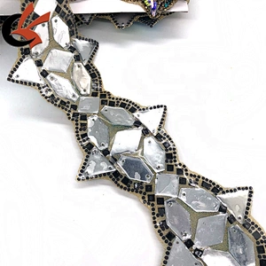 Factory customized heat transfer rhinestone trims iron on diamante waist trimming