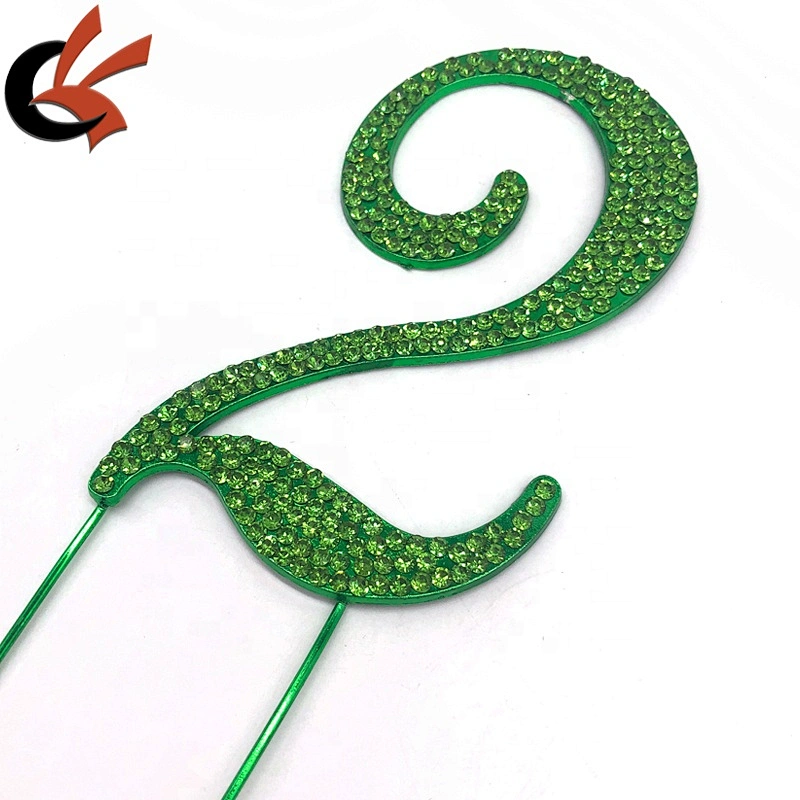Fashion shining green metal base with green diamante decorative numbers rhinestone cake topper for birthday cake