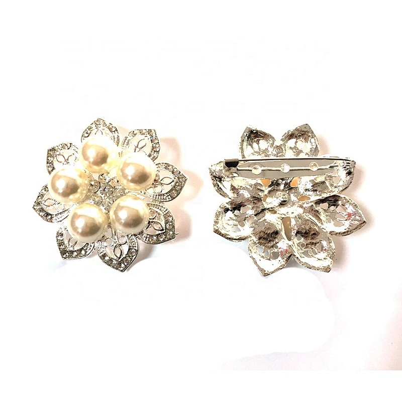 Crystal rhinestone flower pearl ribbon brooch pin for button card decoration