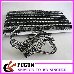 Crystal Rhinestone Trim Banding Silver white netting