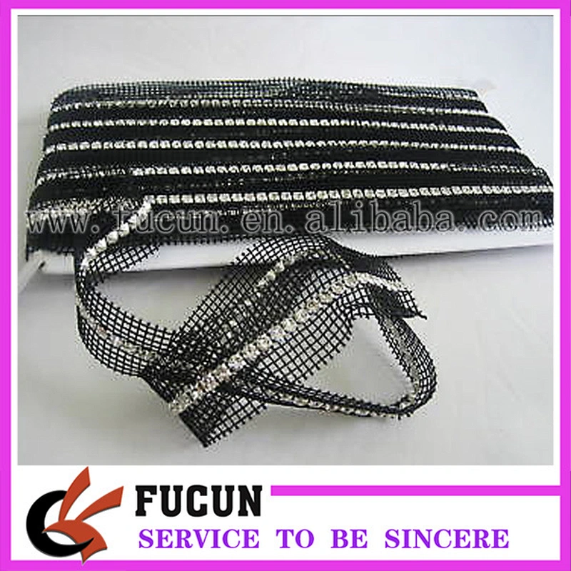 Crystal Rhinestone Trim Banding Silver white netting