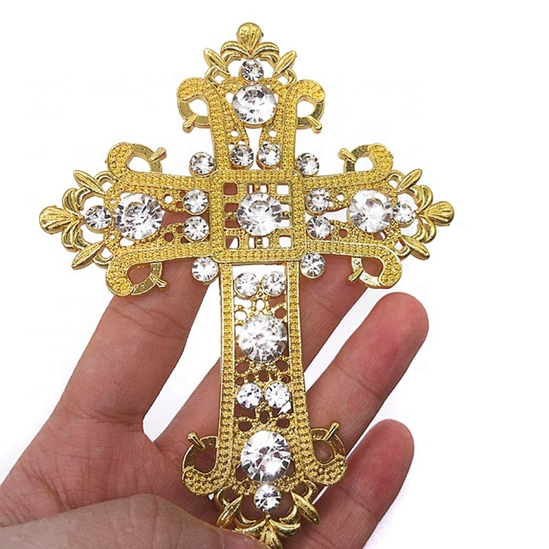 Wholesale Rose Gold Cross Rhinestone Cake Topper For Religious Baptism Christening Cake Decoration