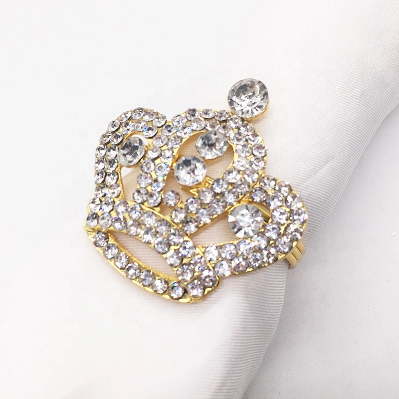 Metal Gold Silver Rhinestone Crown Shaped Stainless American Wedding Crystal Napkin Ring