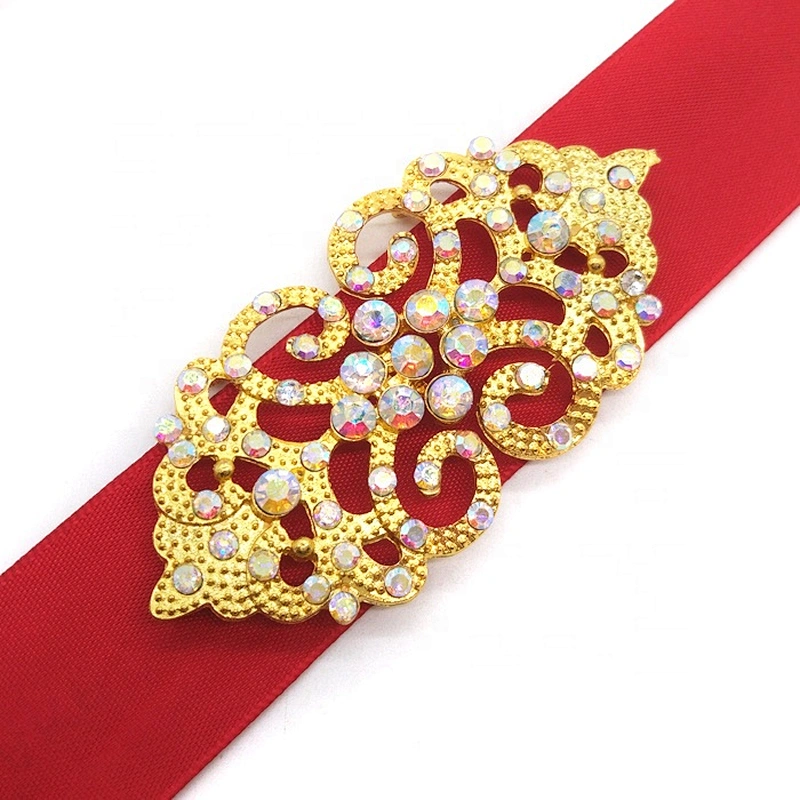 Gold AB clear rhinestone Clasp Buckle for Wedding Bridal Prom Dress Gown Waist Belt Embellishment