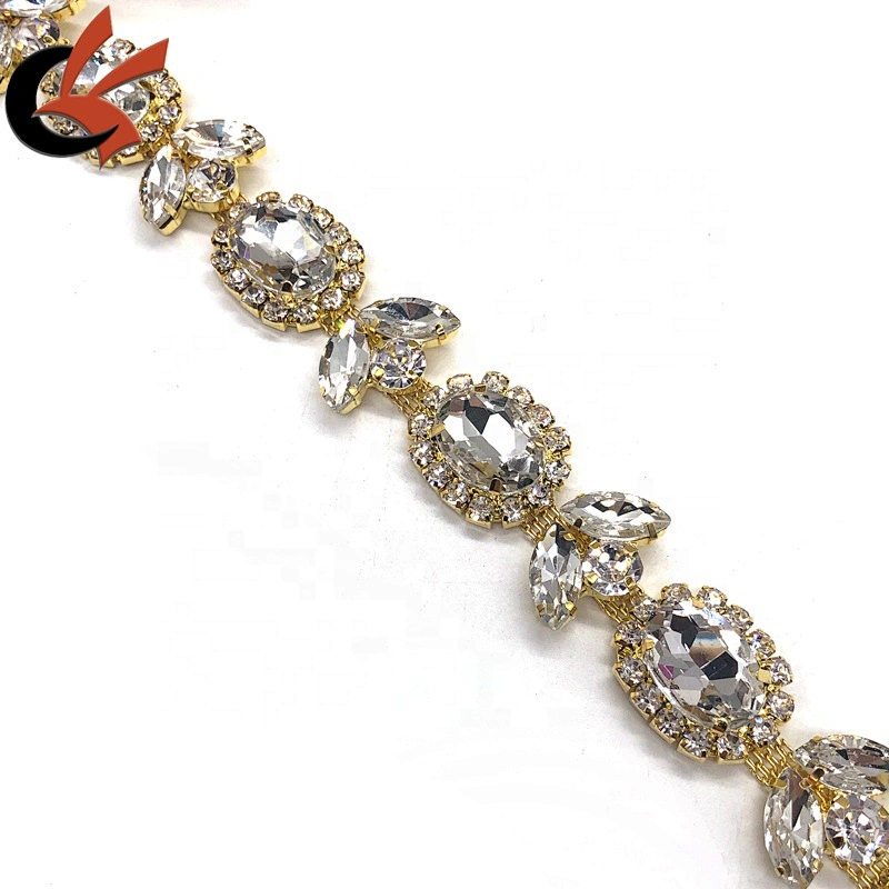 shining clear glass crystal gold plating rhinestone trimming