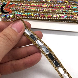 Wholesale Red AB hot fix rhinestone trims iron on crystal ribbon trimming