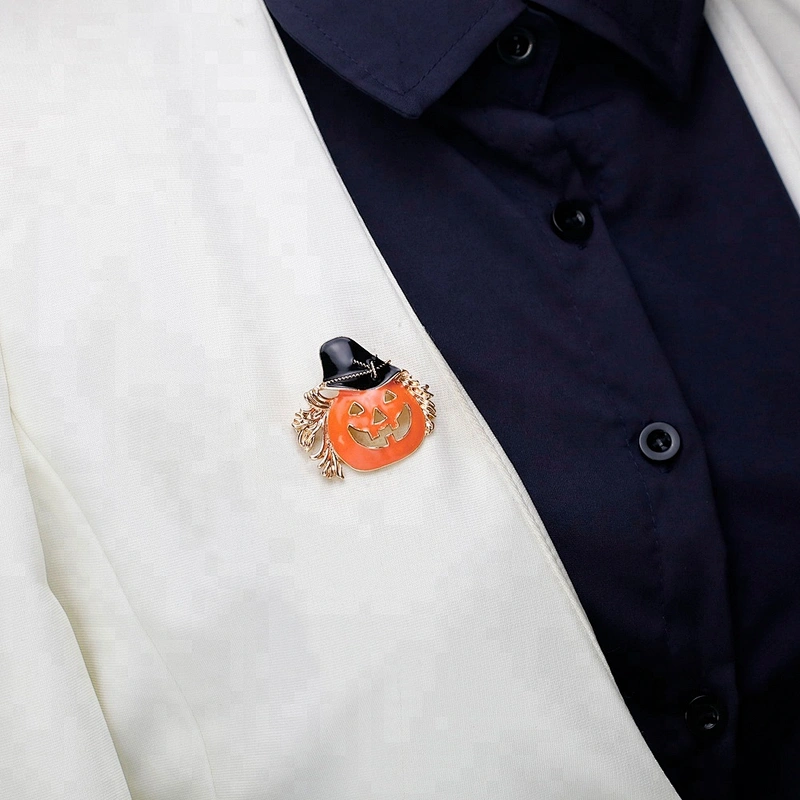 Black Scarecrow Orange Enamel  Pumpkin Halloween Brooch jewelry