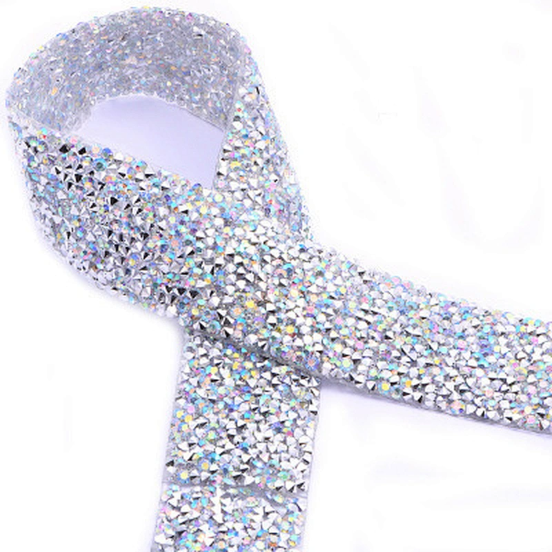 Silver Crystal AB Rhinestone Ribbon Sparkling Rhinestone Ribbon Mesh Wrap Roll Bling Arts Crafts Event Decorations