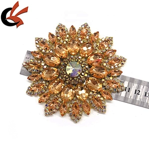 Gold Gorgeous Acrylic Crystal Rhinestone Diamante Motif Sew on Applique for Carnival Dress Decoration