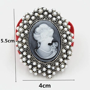 Hot sale fashion retro metal beauty head carved inlaid pearl beads lady cameo brooch