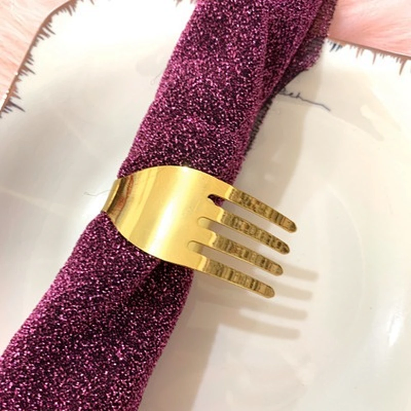 Amazon hot sale base metal Gold Knife and fork style table napkin rings