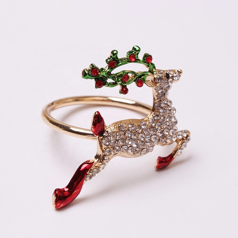 Wholesales Custom American Christmas season rhinestone metal lifelike crystal deer napkin ring
